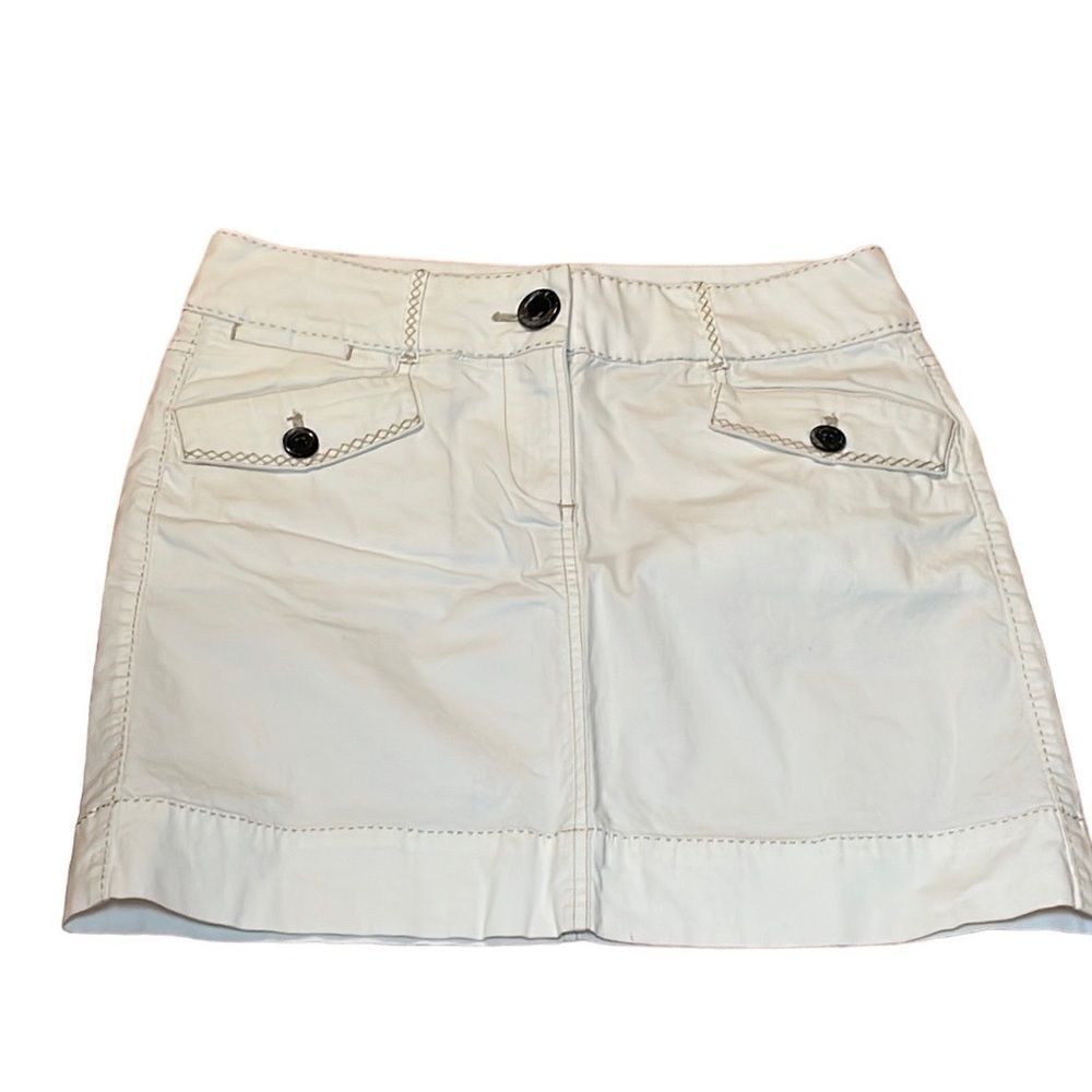 White House Black Market White Miniskirt, stretchy denim skirt, 4